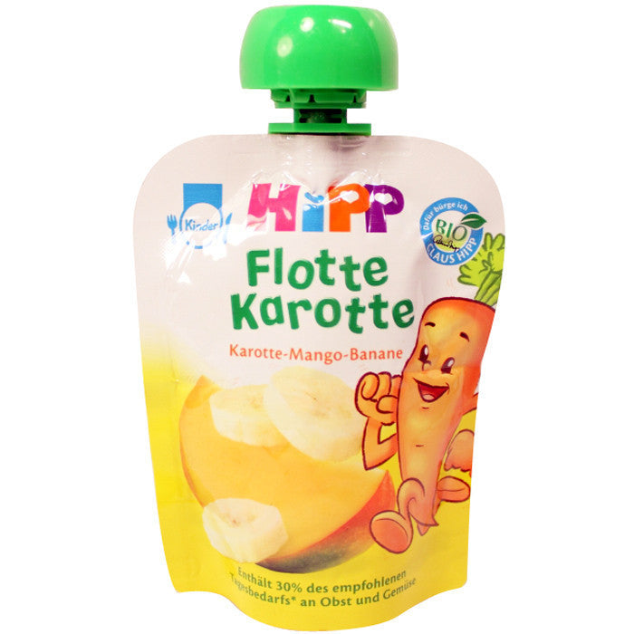 喜宝有机果蔬泥吸吸乐 胡萝卜、芒果和香蕉 六包装 每包90g - 90g Hipp Flotte Karotte Karotten-Mango-Banane 6er pack