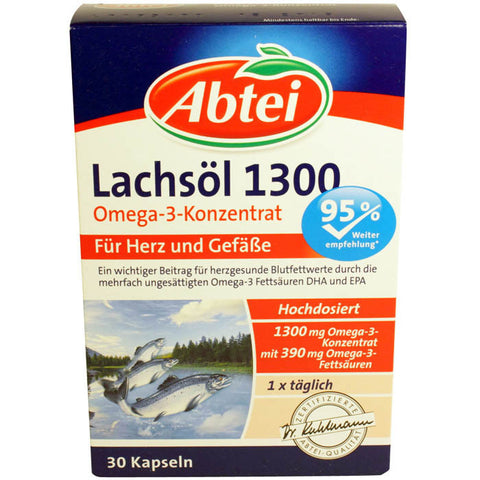 Abtei Omega-3 1300鲑鱼油胶囊30粒 - Abtei Lachsöl 1300 Omega-3-Konzentrat 30 Kapseln