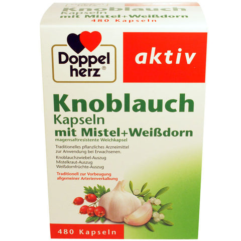 双心大蒜精胶囊，480粒 - Doppelherz aktiv Knoblauch mit Mistel + Weißdorn, 480 Kapseln