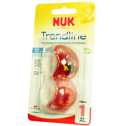 NUK Trendline日夜型无环硅胶安抚奶嘴 1号（0-6个月）2个装，粉红色 - NUK Trendline Beruhigungssauger Silikon Gr. 1, rosa