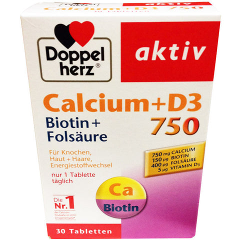 双心钙750+D3 生物素+叶酸30片 - Doppelherz aktiv Calcium 750+D3 Biotin+Folsäure 30 Tabletten