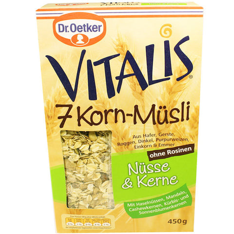 欧特家博士维塔利斯7种谷物混合麦片坚果和果仁口味450g - Dr. Oetker Vitalis 7 Korn-Müsli Nüsse und Kerne 450g