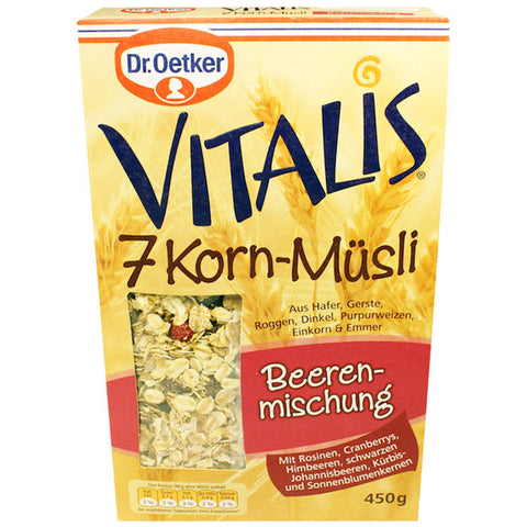 欧特家博士维塔利斯7种谷物混合麦片混合浆果口味450g - Dr. Oetker Vitalis 7 Korn-Müsli Beerenmischung 450g