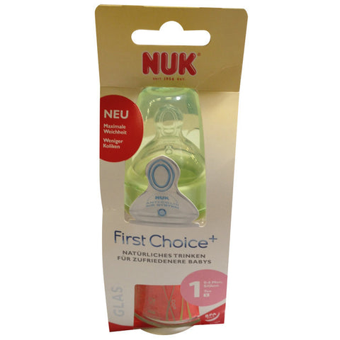 NUK 第一选择进阶版宽口玻璃奶瓶配硅胶奶嘴 120ml - NUK - First Choice Plus Glasflasche 120 ml verschiedene Farben