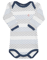 Petit Bateau满天星图案长袖紧身连衣裤白色加蓝色 - Body mit Langarm und Sternen in blau/weiß