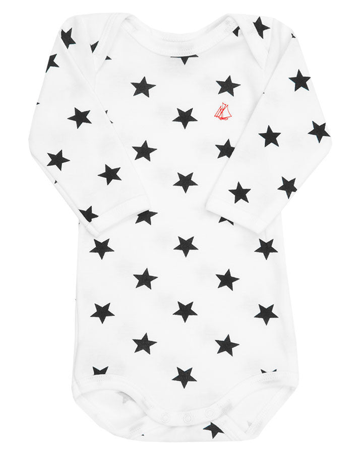 Petit Bateau星星图案长袖紧身连衣裤白色 - Langarm-Body mit Sternen in weiß
