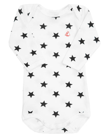 Petit Bateau星星图案长袖紧身连衣裤白色 - Langarm-Body mit Sternen in weiß