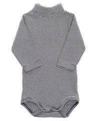 Petit Bateau卷领紧身连衣裤黑色加白色环纹 - Rollkragenbody geringelt schwarz/weiß