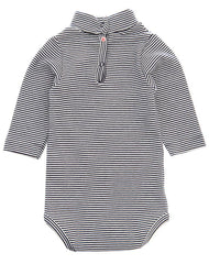 Petit Bateau卷领紧身连衣裤黑色加白色环纹 - Rollkragenbody geringelt schwarz/weiß